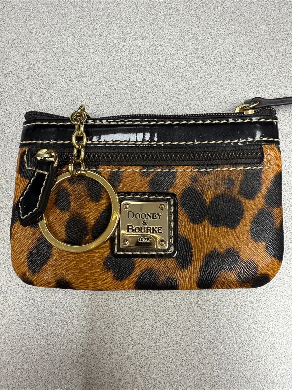Dooney & Bourke Leopard Print Keychain Wallet/Pouch in Brown and Black